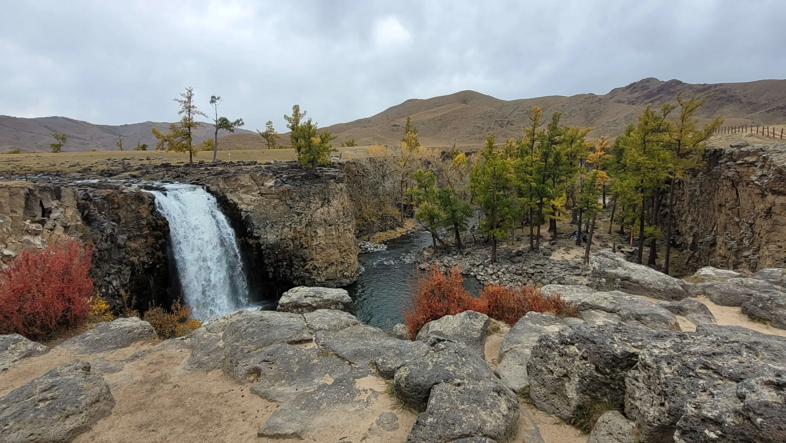 Orkhon waterfall, biggest waterfall in Mongolia