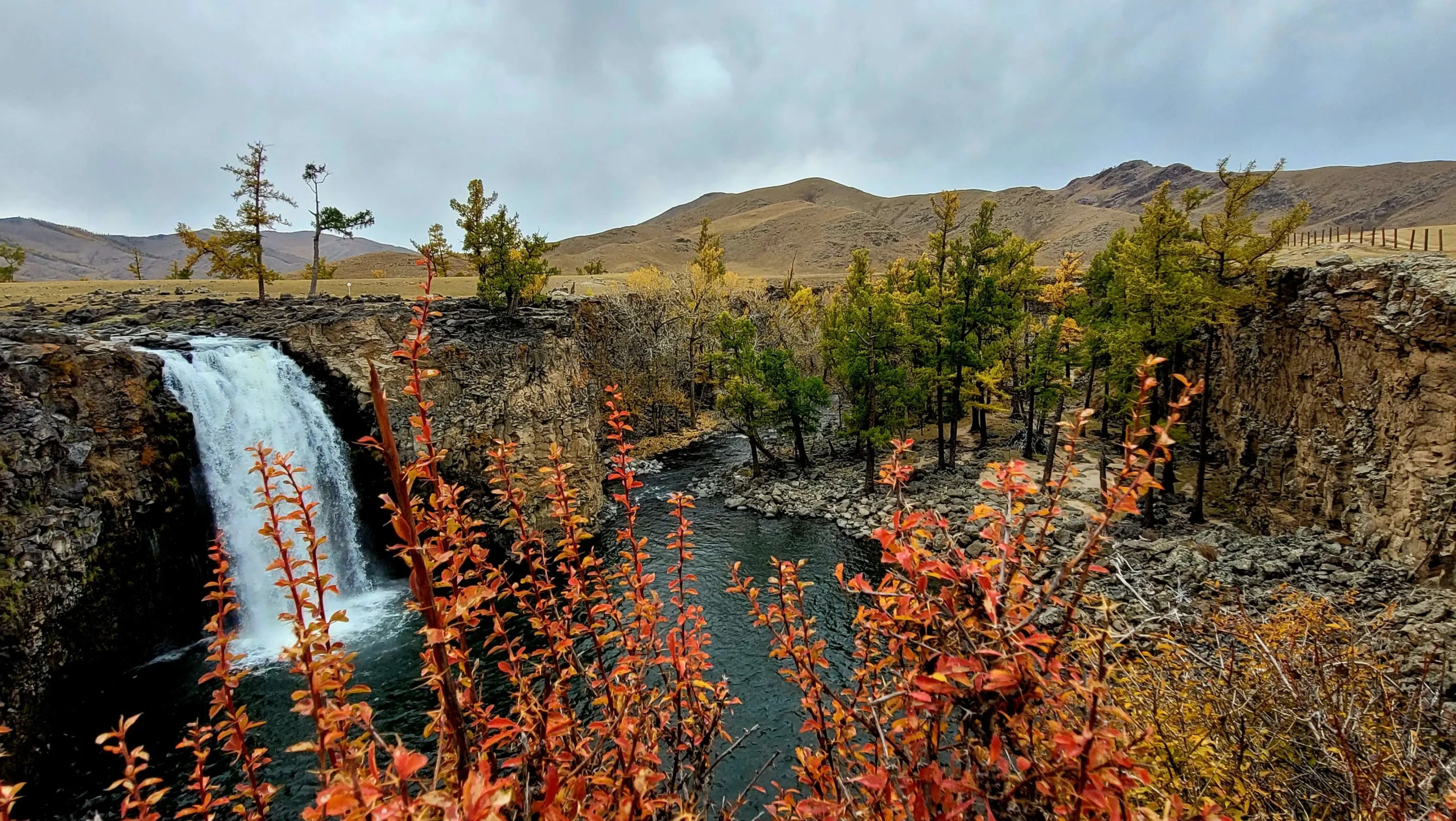 Orkhon waterfall, biggest waterfall in Mongolia