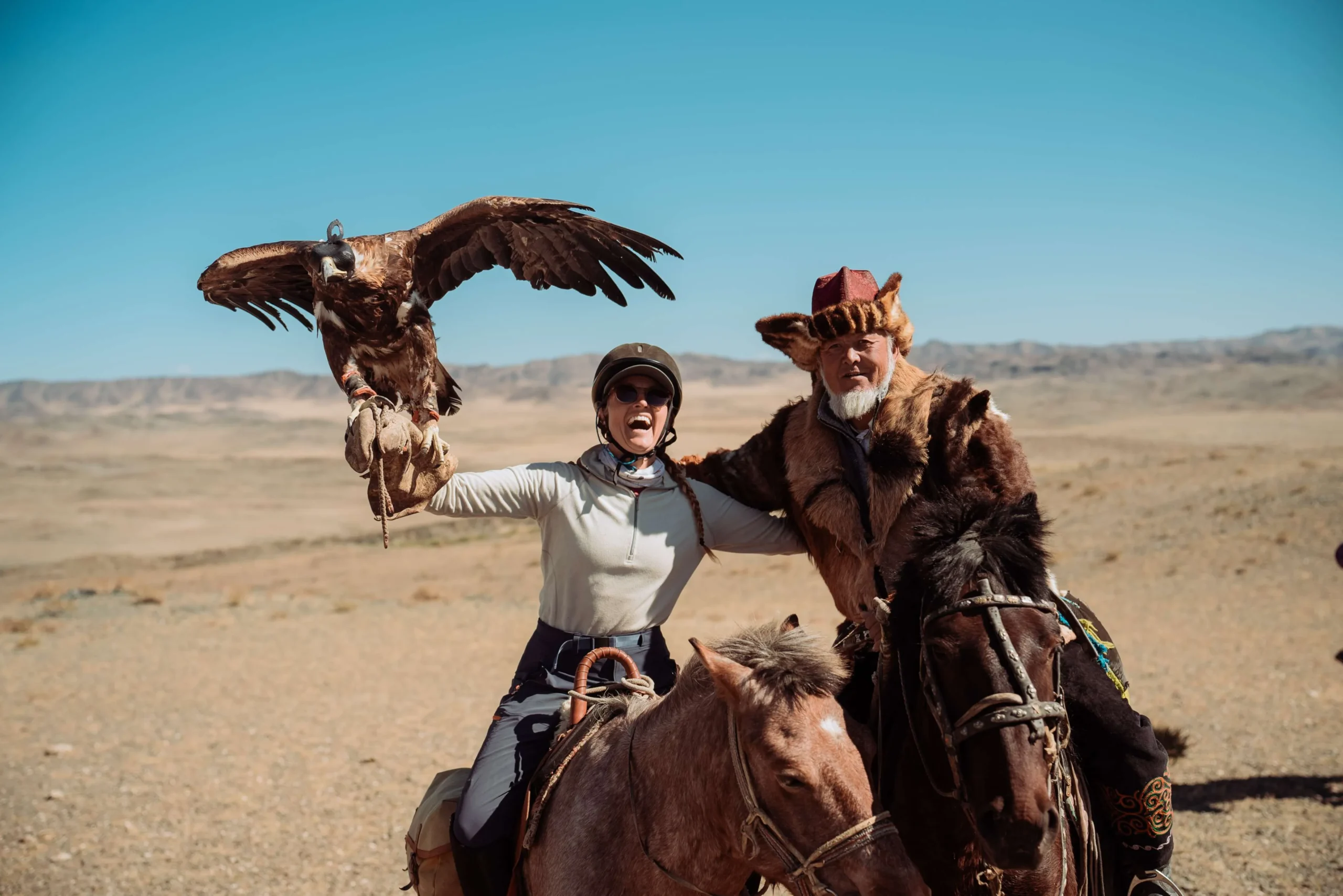 Caroline and famous eagle hunter Shaimurat