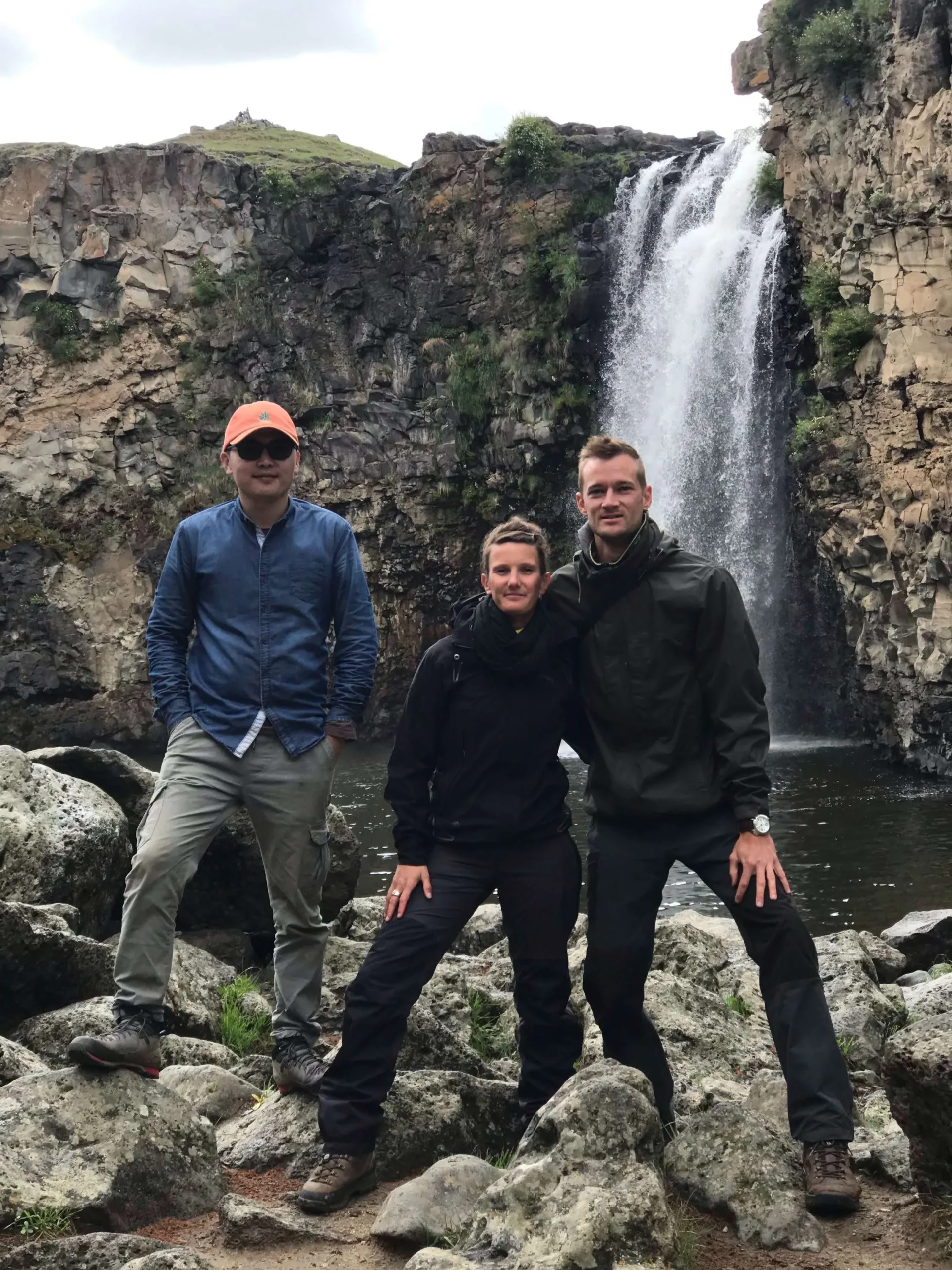 With our guest Sien and Tuen, front of Biggest waterfall of Mongolia