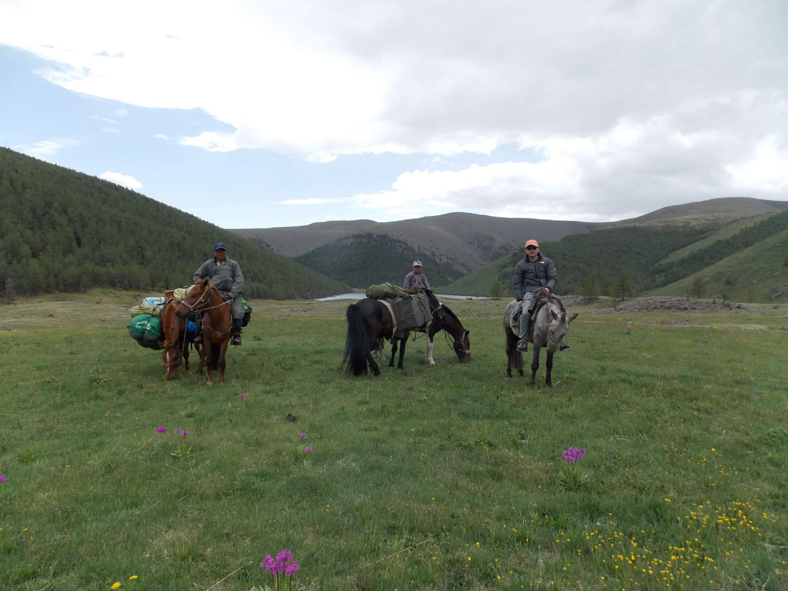 In front of one of the 8 lakes, Orkhon valley, with Ochir and his son Suir