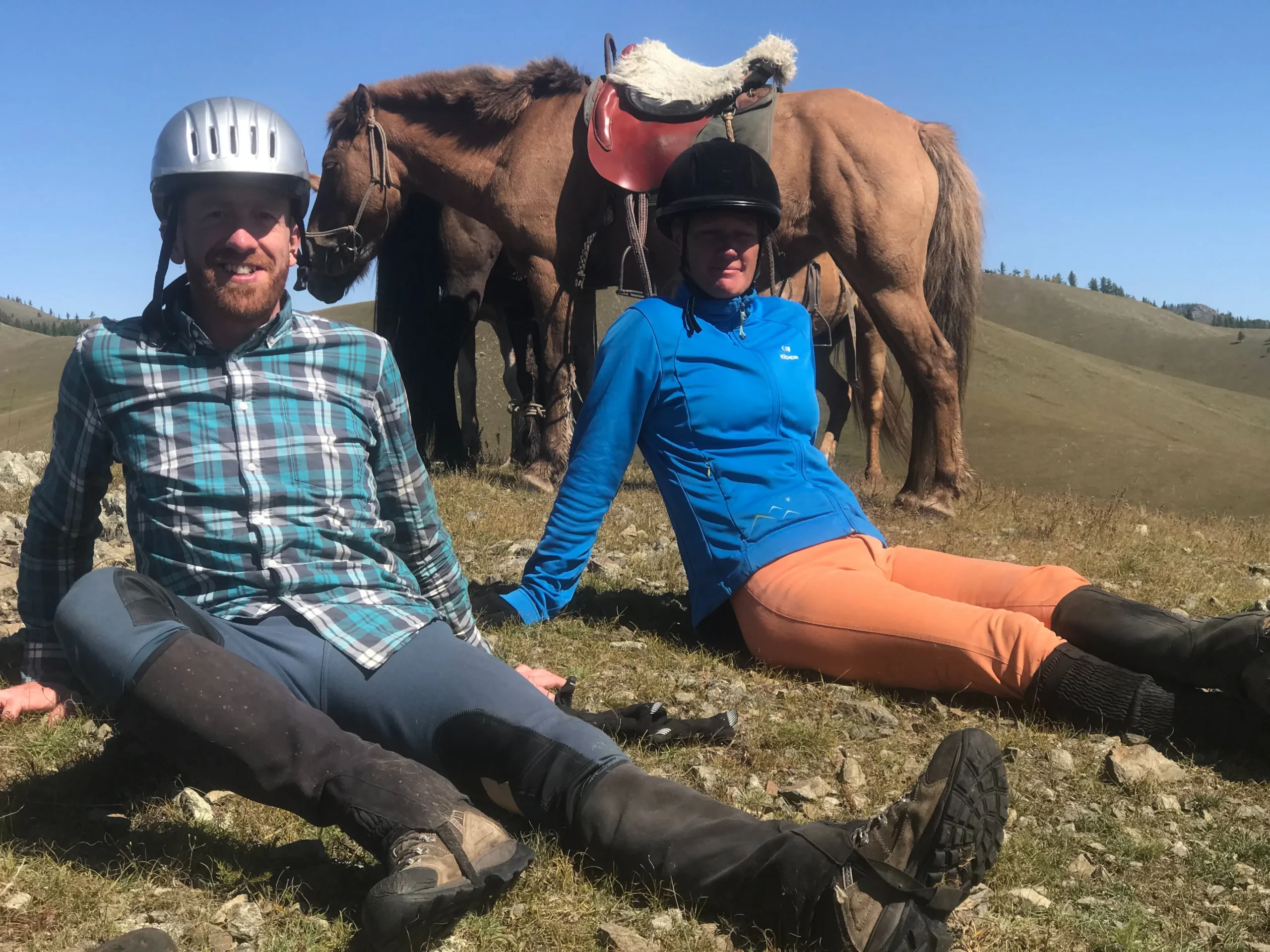 Horse trekking in Terelj National Park, sitting and relaxing